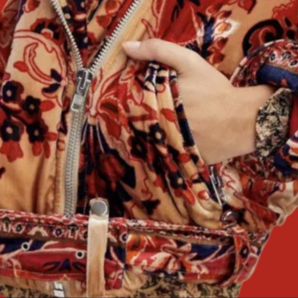 Free People Bailey Velvet Moto Sm Blue Red Floral Jacket Coat - Picture 6 of 6